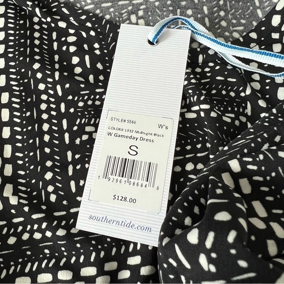 🆕 Midnight Black Abstract Gameday Cap-Sleeve Drop-Waist Dress - Picture 6 of 9